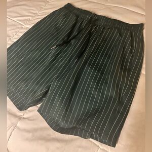 Green and White Pinstripe Shorts